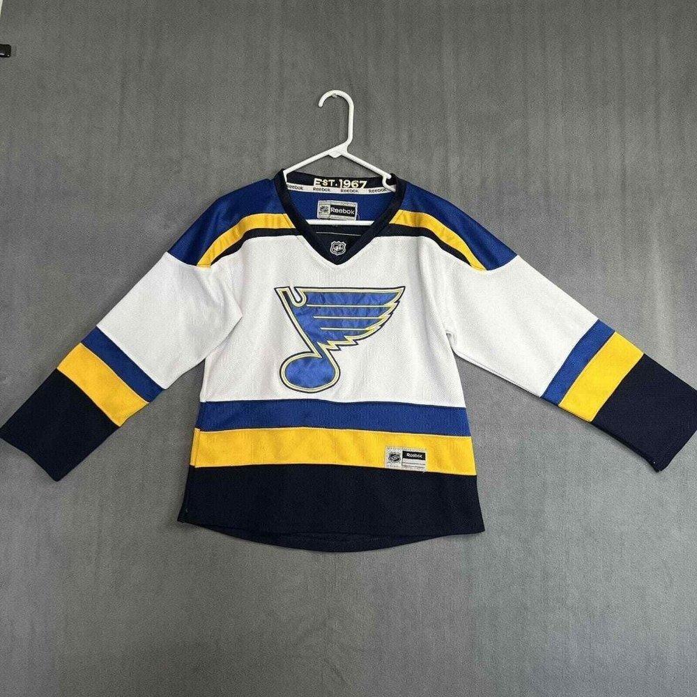 Reebok Boys Youth ' St. Louis Blues V-Neck Full Sleeve Jersey, White/Blue, Sz L